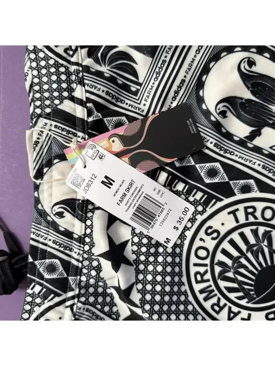 Adidas x Farm Rio Skirt Black White Graphic Print JD6312 Women Size Medium - Picture 5 of 9